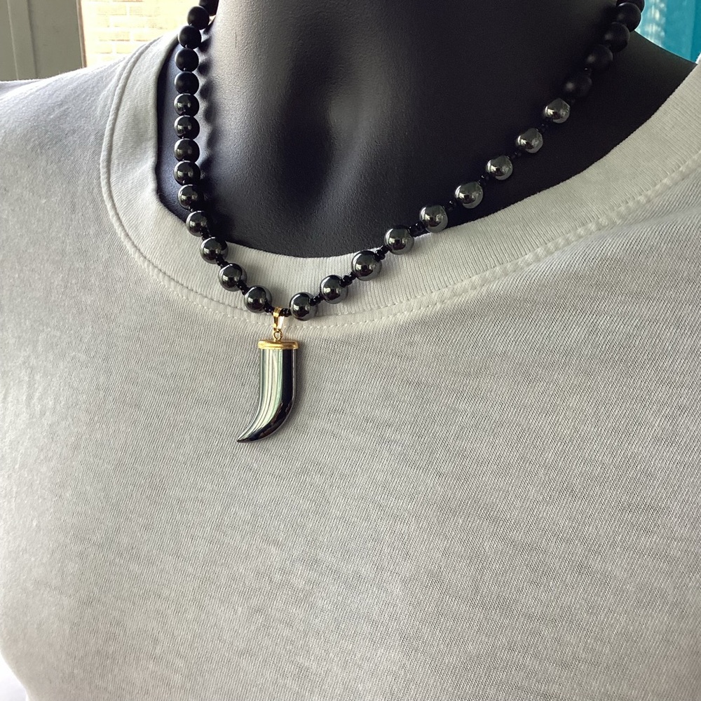 Men’s Native American Hematite Bear Claw Necklace